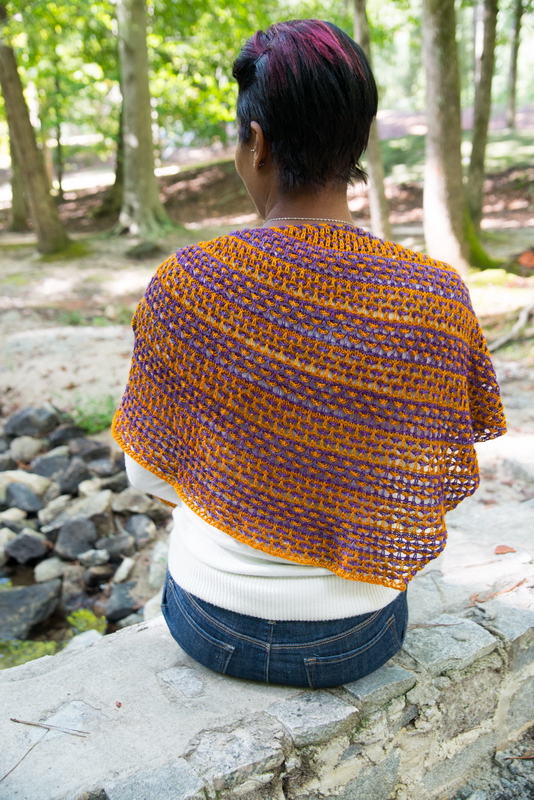 Love Child - a two color lace shawl with slipped stitches, by Barbara Benson