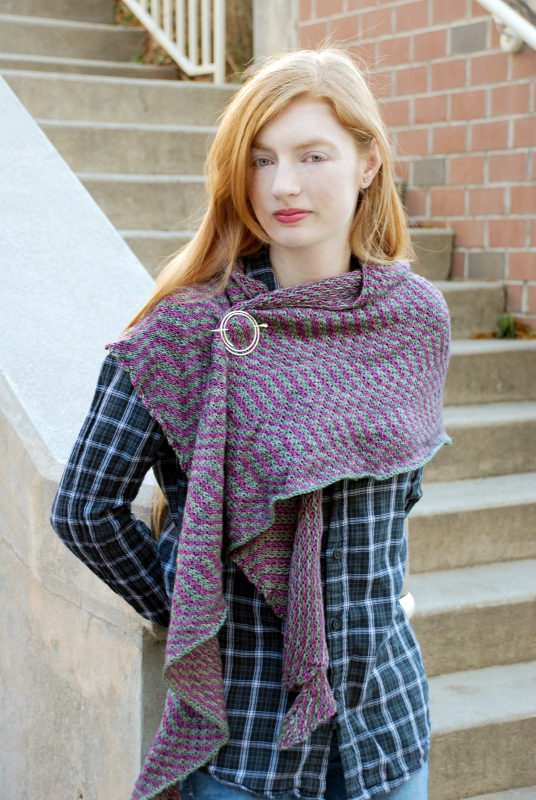 Zagless - a two color hand knit shawl in Anzula Squishy by Barbara Benson