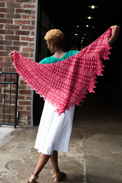 Ves, a two color Mosaic Lace Shawl by Barbara Benson