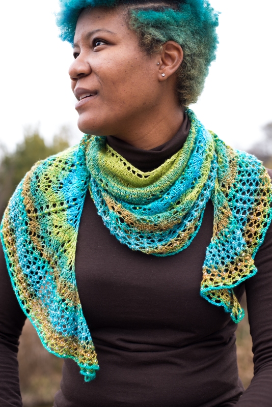 Each to Each by Barbara Benson: a beaded, crescent shaped shawl knit in gradient.