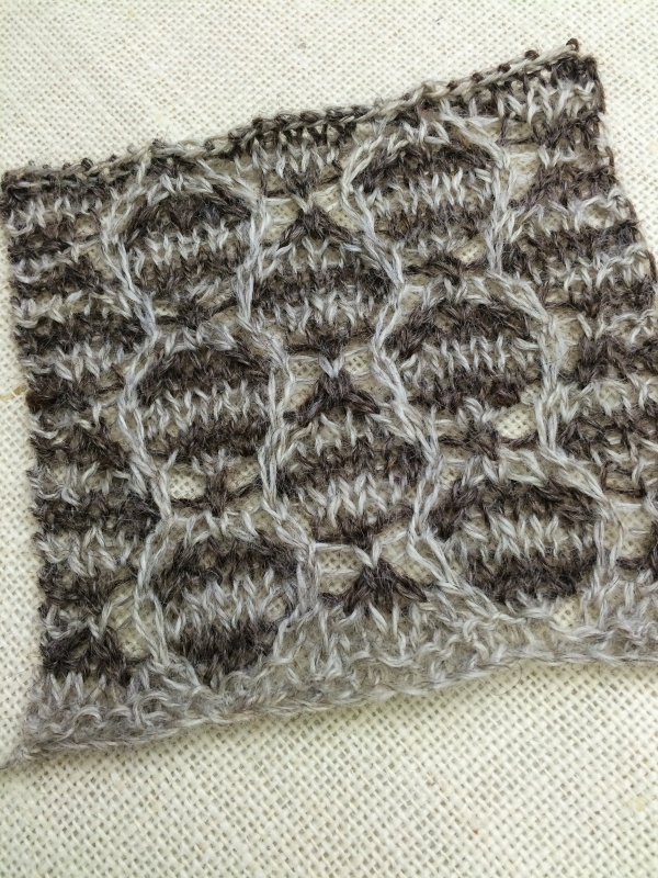 A color-work lace swatch